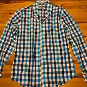 Express Teal/Black/Gray Check Dress Shirt
